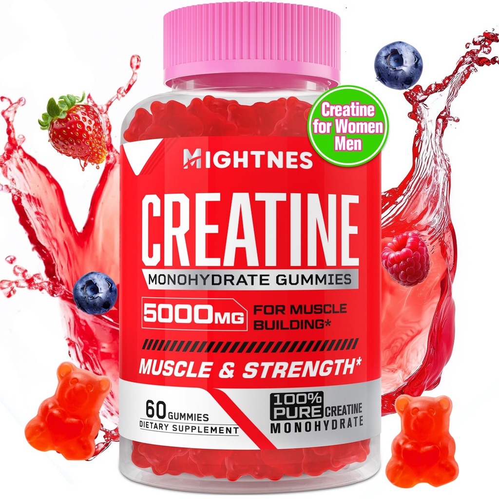 남성 & 여성을위한 Creatine Monohydrate Gummies - 최대 강도, 근육, 에너지, 내구시간 및 초점, 유기, Vegan-60 조사를 위한 Taurine & 비타민 B6 B12를 가진 크레아틴 전 운동 Gummies
