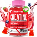 남성 & 여성을위한 Creatine Monohydrate Gummies - 최대 강도, 근육, 에너지, 내구시간 및 초점, 유기, Vegan-60 조사를 위한 Taurine & 비타민 B6 B12를 가진 크레아틴 전 운동 Gummies