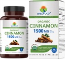 Brieofood 유기 계피 1500mg, 45 서빙, 채식, 글루텐 무료, 90 채식 정제