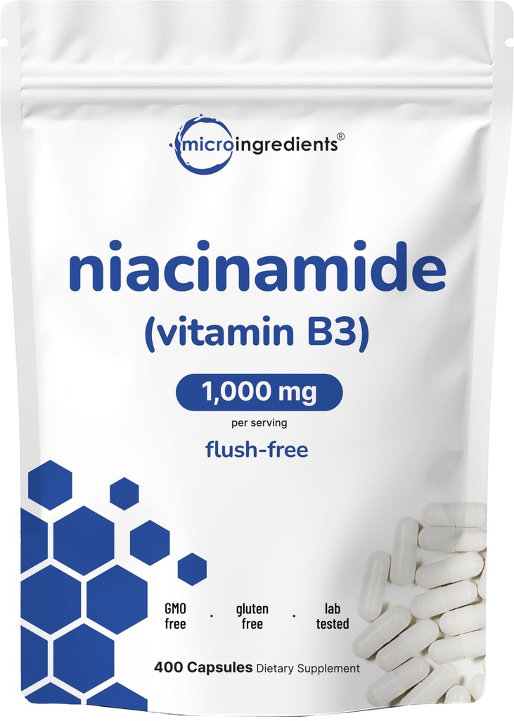 비타민 B3 Niacinamide 캡슐 당 500mg, 400의 캡슐 | 1000mg 홍조 무료 Niacin, 에센셜 B 비타민 보충 | 피부 관리 건강 및 에너지 지원 | 비 GMO, 글루텐 무료
