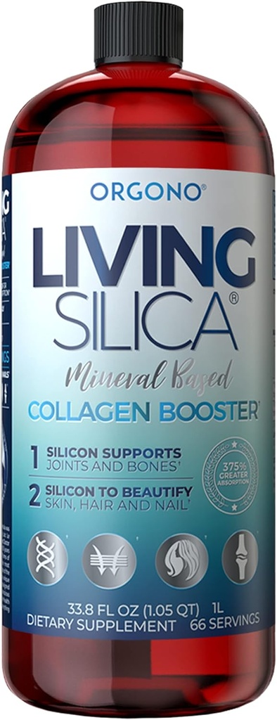 Orgono Living 실리카 콜라겐 부스터 | Vegan Mineral-Based Silica Supplement | 합동 & 뼈 지원, Glowing Skin, Strong Hair & Nails를 위한 건강한 교원질 & Elastin 생산 지원 | 33.8 Fl Oz