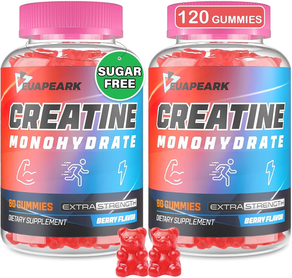 크레아틴 Monohydrate Gummies, 여자와 남자를 위한 전 운동 Chewable 보충교재, Taurine & B6를 가진 크레아틴 Monohydrate - 근육, 힘, 내구시간 & 에너지, 채식주의자 (베리, 120 Gummies)를 위해 -
