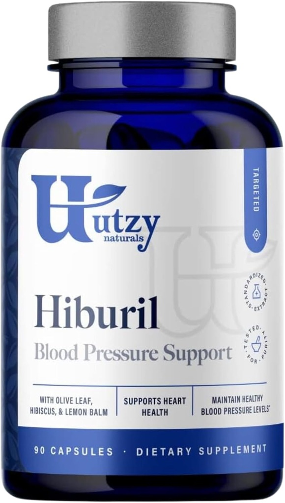 Utzy Naturals Hiburil | 혈압 지원 공식 | 올리브 잎 추출물, 히비스커스 추출물, & 레몬 발름 추출물 | 90 캡슐