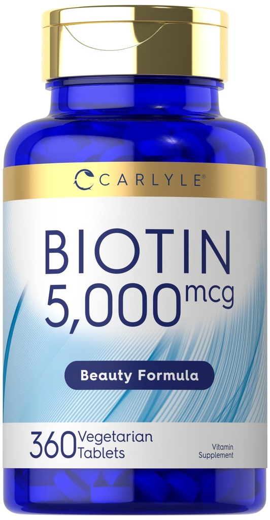Carlyle Biotin 5000mcg | 360 채식 정제 | 뷰티 포뮬레이션 | 비 GMO, 글루텐 프리