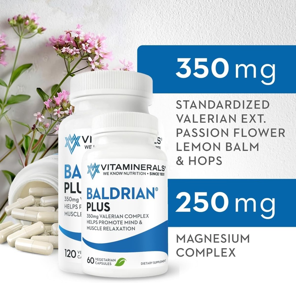 Vitaminerals 33+ Baldrian® Plus Natural Relaxing Support 표준화 된 발레란 추출물 (60)