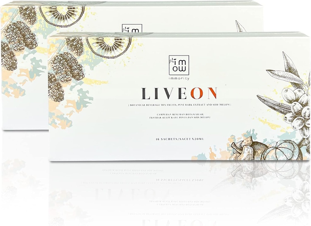 2개의 상자 Immority Liveon 100% 자연적인 소나무 껍질 추출물 음료 혼합 과일 [16 Sachets x 20ml] – 노후화의 4X 강력한 산화 방지제 반전 표시, 건강한 피부를 지원하는 반대로 주름 & 정밀한 선
