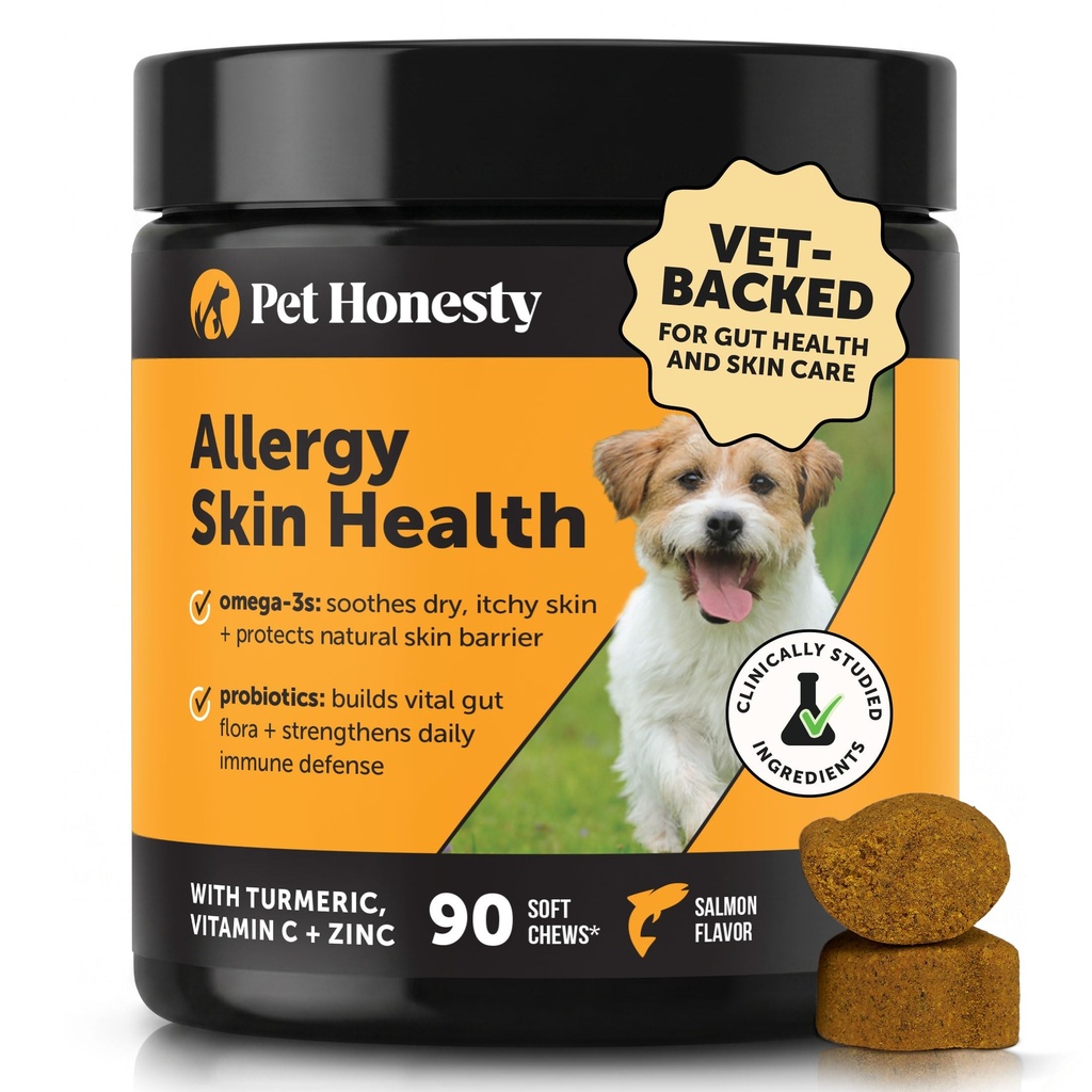 Allergy 피부 건강 – Allergy Itch Relief & Immune Support Chews with Fish Oil, Probiotics, & Vitamin E – 정상적인 Shedding, Soothe Sensitive Skin, & Digestive Health (Salmon flavor, 90 Ct) 감소