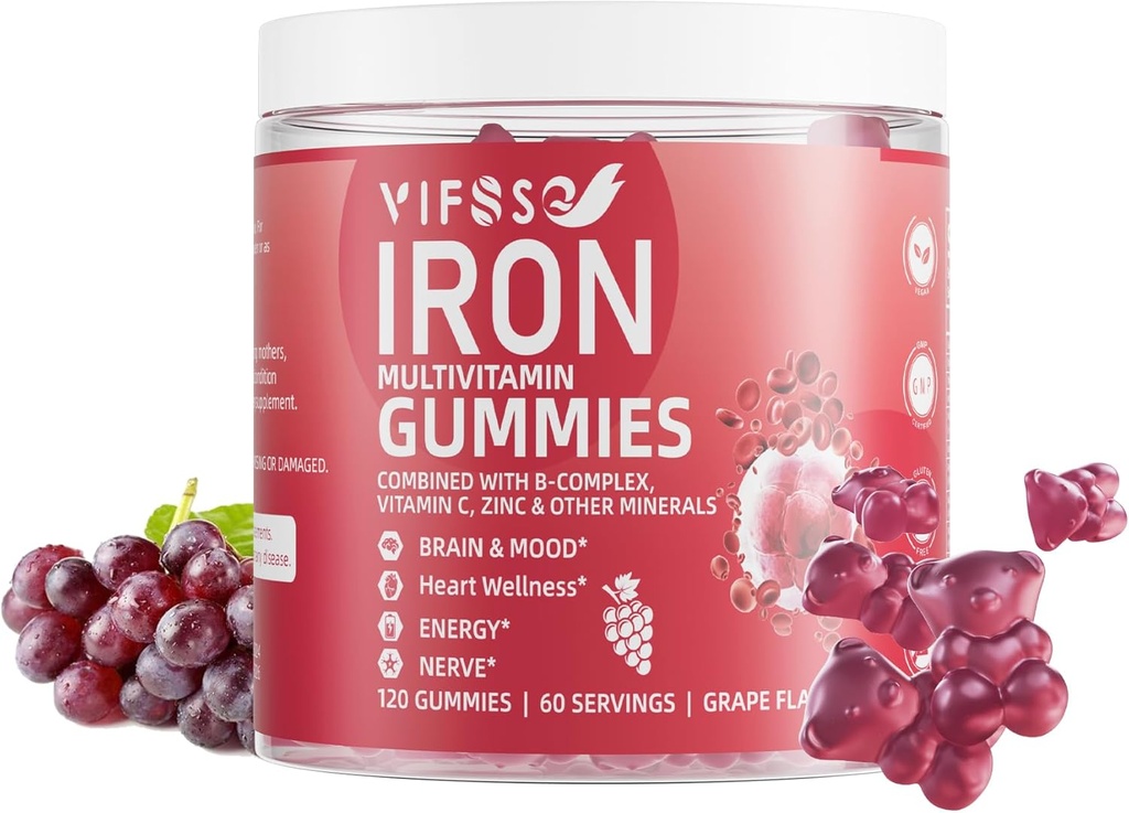 철 Gummies 설탕 무료, 여성을 위한 120의 Gummies 철 보충교재, 여성을 위한 비타민 & 아연, 남자 & 아이 포도 풍미, Vegan 보충교재, 에너지 후에 Folate