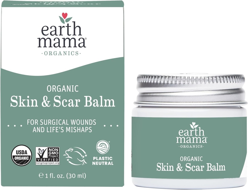 Earth Mama Organic Skin & Scar Balm |C-Section Recovery Skin Care, Pregnancy Stretch Mark Scar Cream with Organic Jojoba Oil, 타만유 및 고투콜라