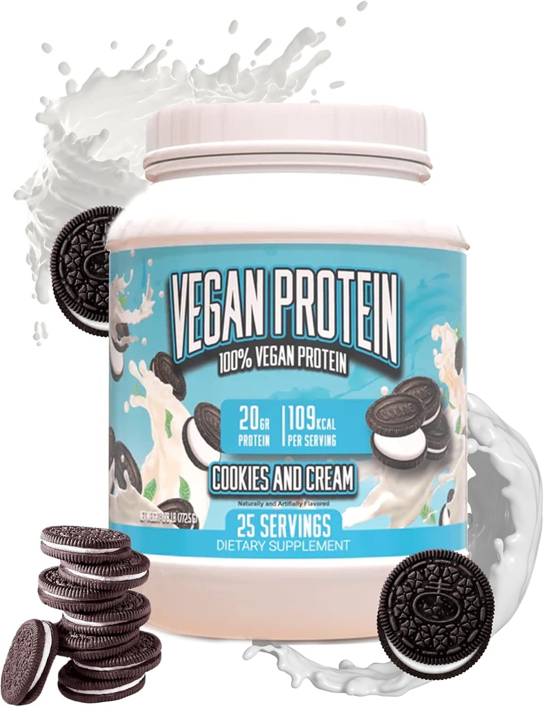 거대한 보충 교재 Vegan Protein Powder - 쿠키 및 크림 - 우수한 식물 기반 단백질 분말, 서빙 당 20g 단백질
