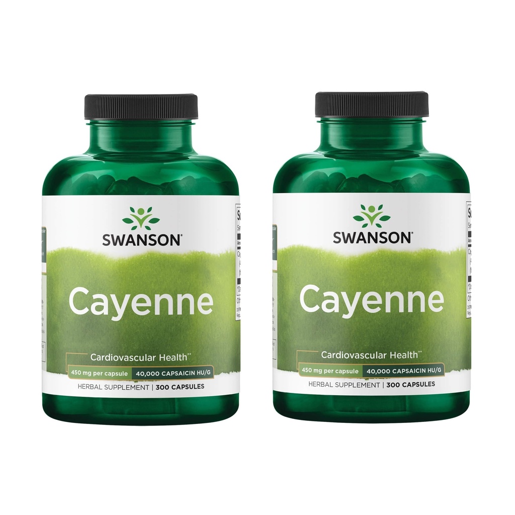 Swanson Cayenne - 소화를 촉진하는 초본 보충, 순환 & 대사 지원 - 자연적인 공식 5월 지원 심장 건강 - (300의 캡슐, 450mg 각각) (2 팩)