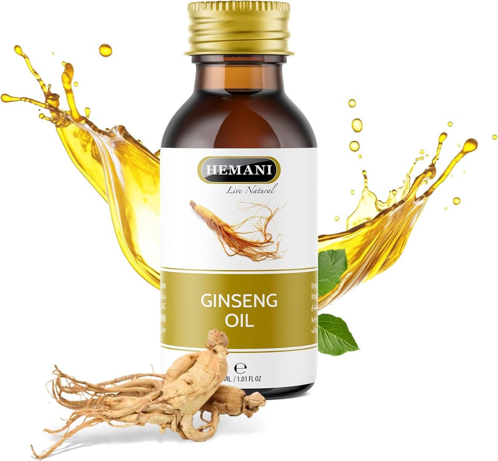 Hemani Ginseng 오일 30ml, Aceite de Ginseng, 100 % 천연 초본 인삼 세럼 모발 및 피부 관리, 노르싱 및 Revitalizing 헤어 및 피부를위한 프리미엄 인삼 오일