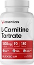 L-Carnitine Tartrate 1000mg의 정유 (90의 서빙, 180의 캡슐)를 위로 덮었습니다