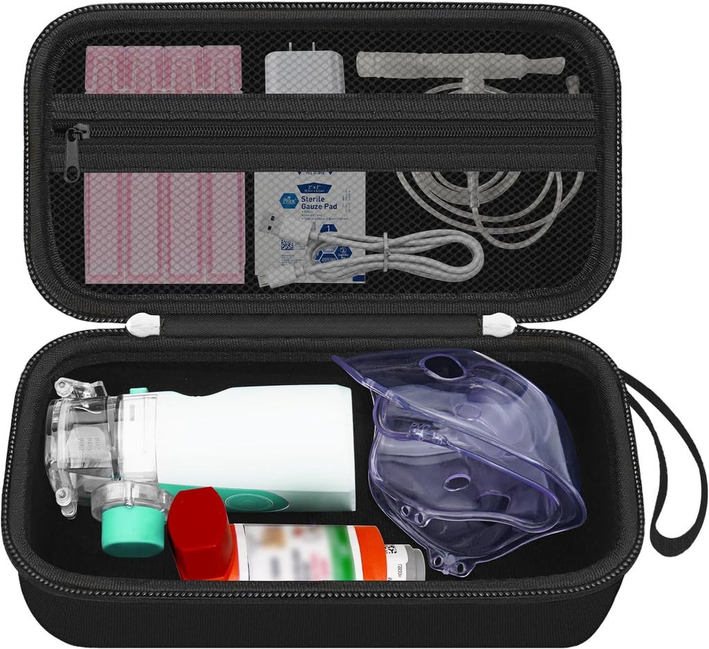 성인과 아이를 위한 휴대용 분무기 기계를 위한 여행 케이스, Asthma Inhaler 나르는 부대, Inhaler Spacer 저장 상자 조직자, 소형 메시 분무기 기계 홀더, 검정 (위에 CASE)