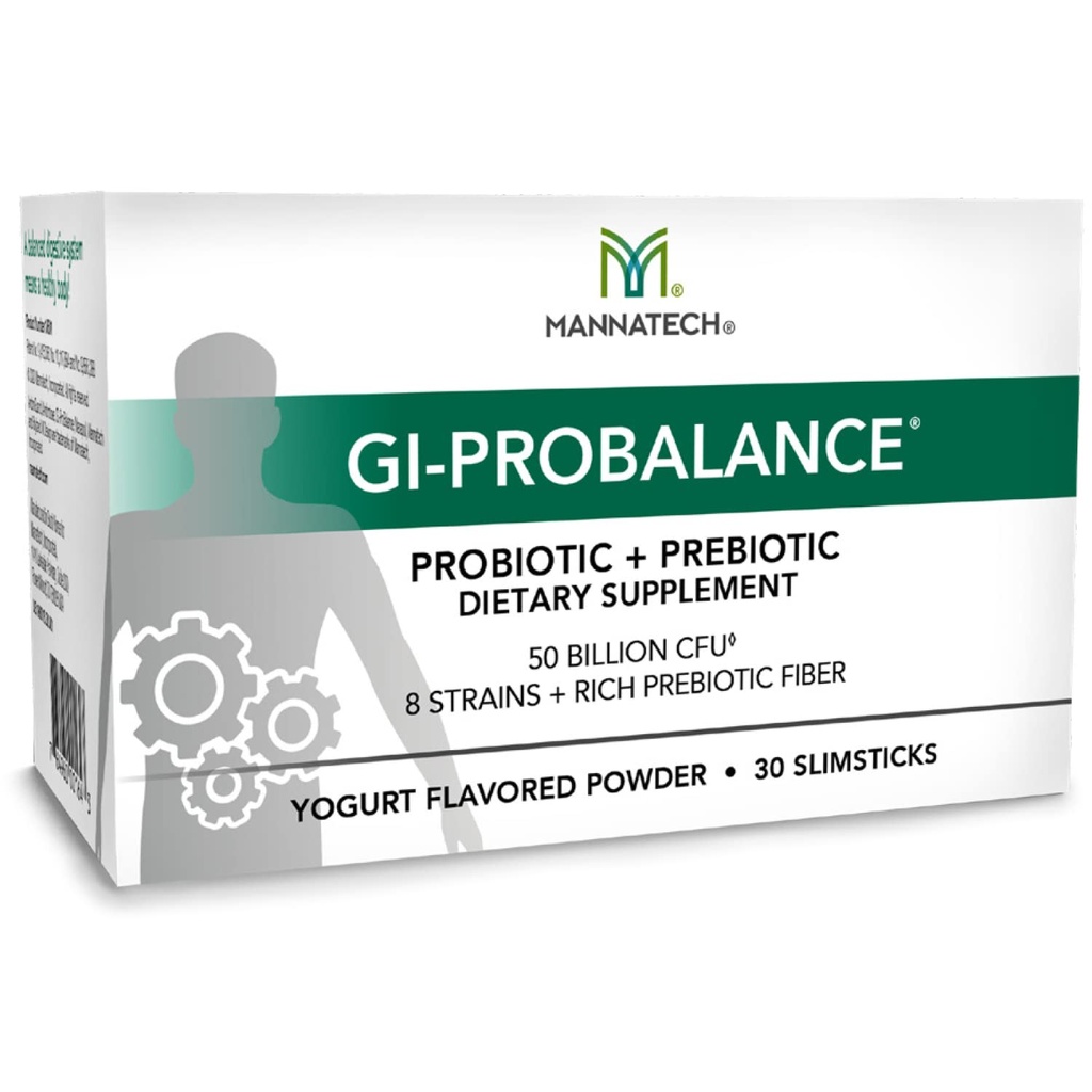 Mannatech Prebiotics 및 Probiotics, 30 슬림 스틱, 요구르트 맛, GI-ProBalance w/MannaBiotic 혼합, 사전 및 Probiotics 분말 Gut 건강, w / 8 Strains, 풍부한 Prebiotic 섬유 및 50 억 CFU