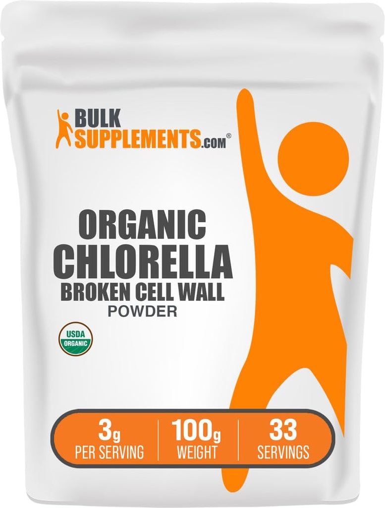 BulkSupplements.com 유기 염소 분말 - 브로큰 세포 벽, 녹색 슈퍼 푸드 분말, 클로렐라 보충 - 글루텐 무료, 서빙 당 3g, 100g (3.5 oz) (팩 1)