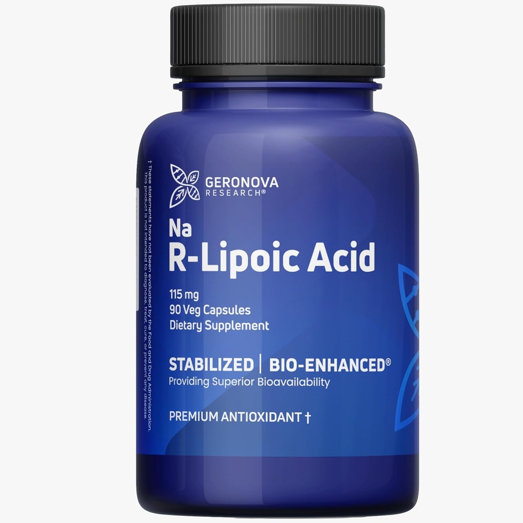 Geronova Research Bio-Enhanced R-Lipoic Acid, 115 mg 캡슐 - 3 개월 공급 - 향상된 흡수를 가진 안정화 R 알파 Lipoic Acid - R Lipoic Acid Supplement - 90 카운트