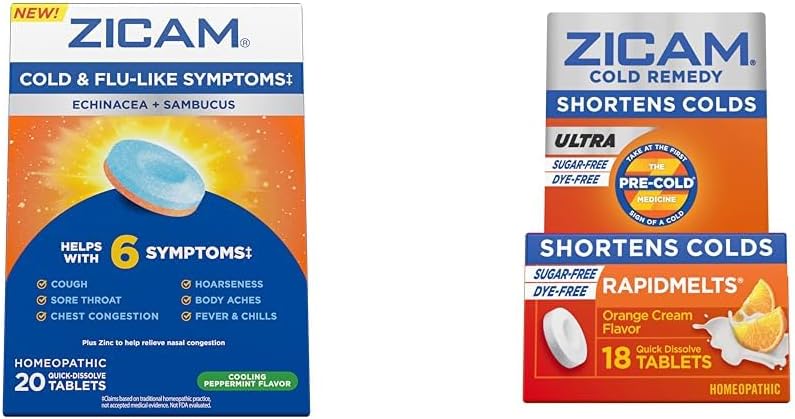Zicam 찬 & 홍조 20 정제 매우 찬 Remedy Rapidmelts 18 조사 Homeopathic 아연 찬 단축