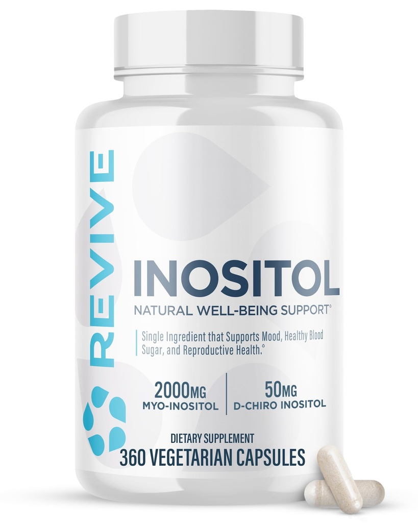 남성 및 여성을위한 Revive MD Inositol 보충 - 계류 지원, 호르몬 균형, 건강한 혈액 설탕 및 생식 건강 - Vegan-Friendly, 글루텐 - 무료 360 채식 캡슐 - 180 서빙