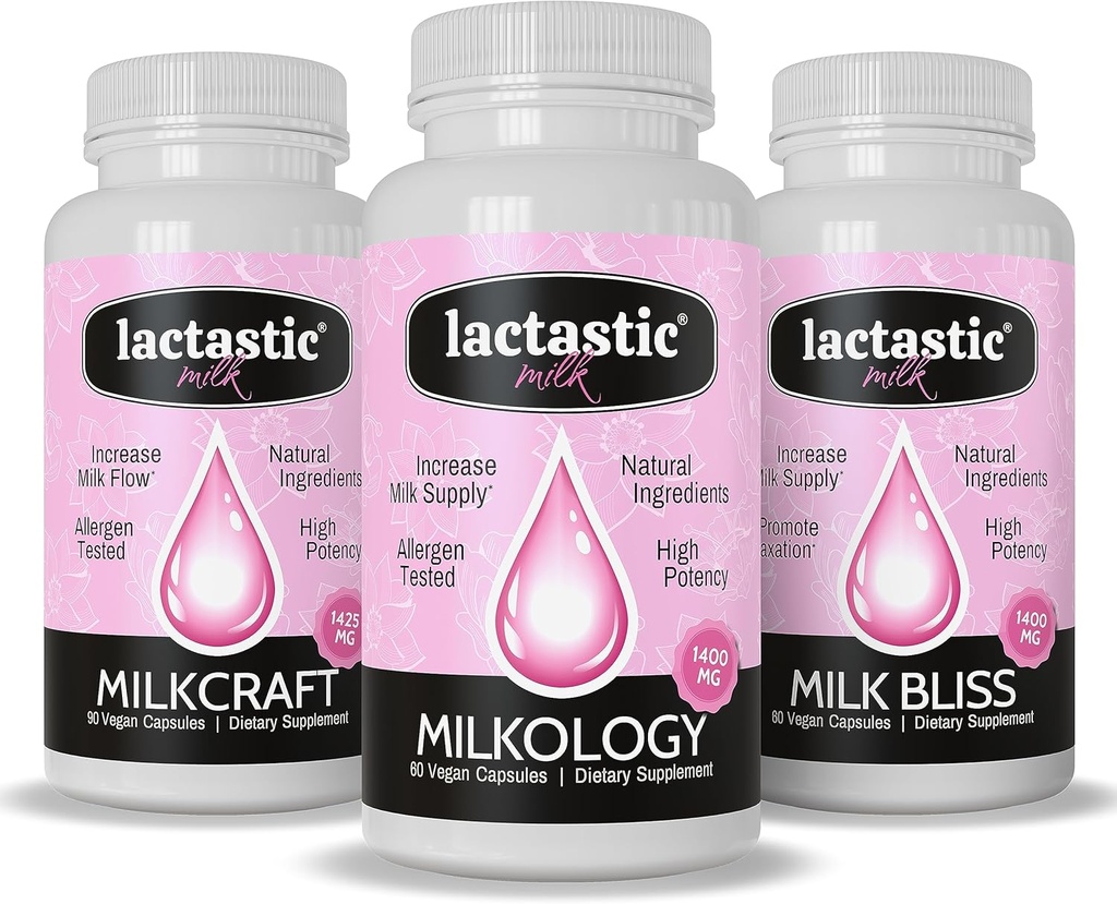 Lactastic® 완벽한 시작 번들 - 높은 Potency Organic Lactation 보충제 - Milkology, Milkcraft & Milk Bliss - 210 Vegan 캡슐