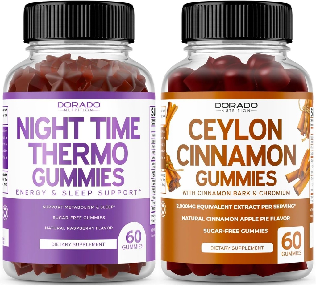 나이트 타임 지방 버너 (60 Gummies) 체중 감량 및 대사 라즈베리 맛 Melatonin 보충 및 Ceylon Cinnamon (60 캡슐) 소화 전반적인 웰빙 지원 보충 - Vegan & Made in USA