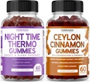 나이트 타임 지방 버너 (60 Gummies) 체중 감량 및 대사 라즈베리 맛 Melatonin 보충 및 Ceylon Cinnamon (60 캡슐) 소화 전반적인 웰빙 지원 보충 - Vegan & Made in USA