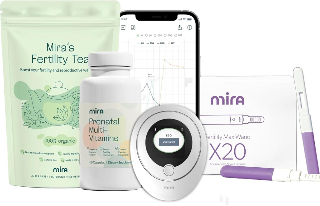 20 Max Test Wands, Mira Prenatal Multivitamins (60 캡슐)의 1 병 Mira Pregnancy Multivitamins (60 캡슐)의 1 병 및 Fertility Tea (20 Tea Bags)에 대한 Mira Pregnancy 번들