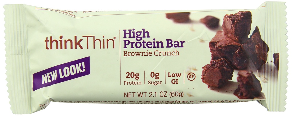 ThinkThin 높은 단백질 막대기, 브라운 크런치, 60 g, 막대기, 10 조사