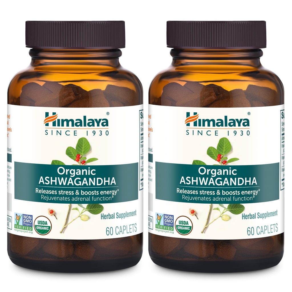 히말라야 유기 Ashwagandha, 120 일 공급, 스트레스 완화, 에너지 지원, 가끔 수면 장애, USDA 유기, 비 GMO, 비건, 글루텐 무료, 670 mg, 60 캡슐, 2 팩