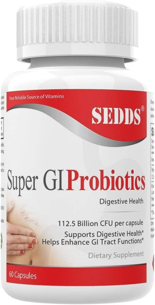 Super GI Probiotics 112.5 억 CFU 서빙 지원 소화 건강 & May Relieve Gastrocornal Distress | 가장 높은 효능 8 스트레인 포뮬러 | 60 캡슐