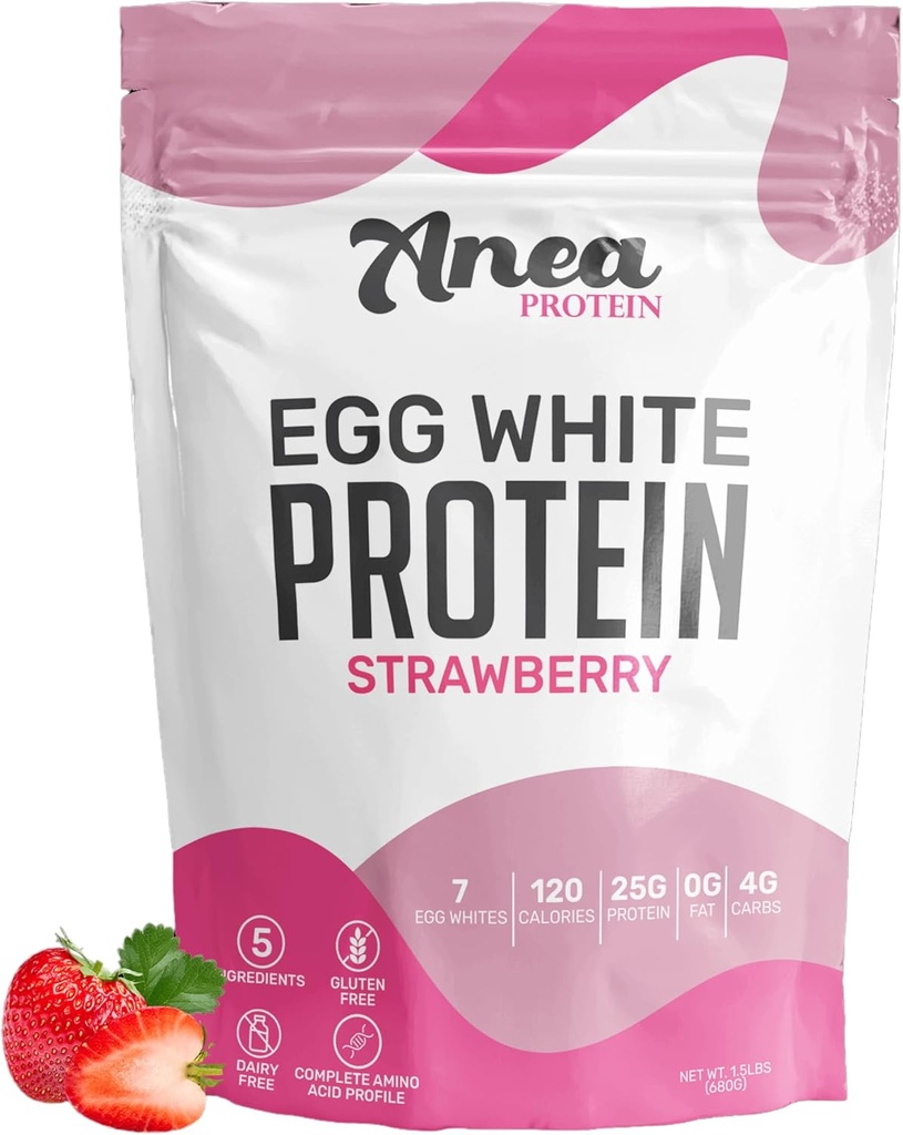 Anea Egg White Protein Powder | 25g Protein | Dairy Free | 글루텐 프리 | 지방 무료 | 아미노산 | 높은 생물학적 가치 (1.5 파운드) (1,1.5 파운드) (1, 딸기 포장)