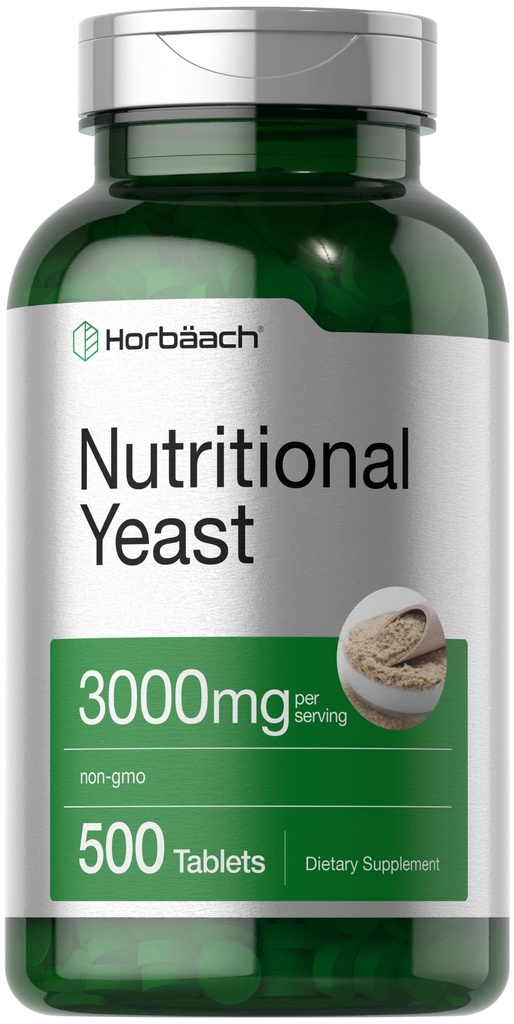 Horbaach Nutritional Yeast Tablet 3000mg | 500 개 | B12, B1, B2 및 Niacin | 비 GMO 및 글루텐 무료 보충 교재