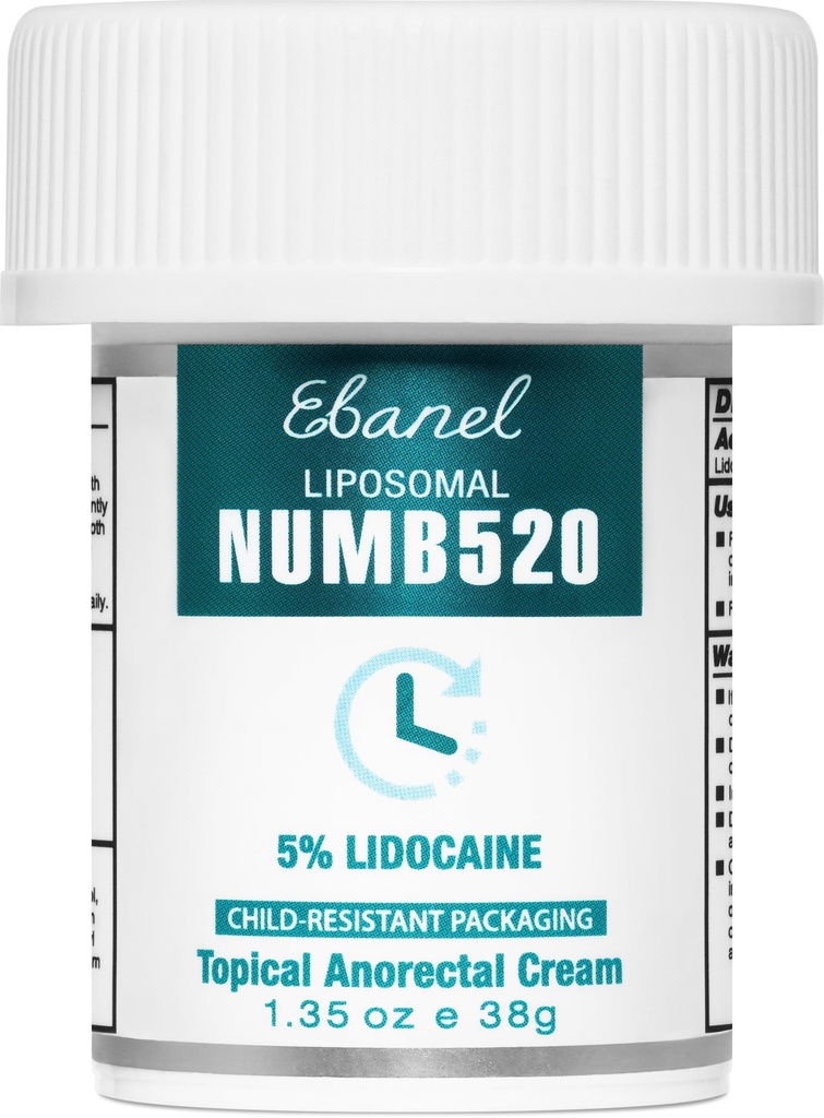 Ebanel 5% 리도카인 누비질 크림, 고통 구호 화상 Itch Numb 크림, Allantoin를 가진 최대 힘 화제 마취, 국부적으로와 Anorectal 사용을 위한 비타민 E, Hemorrhoid 처리, 1.35 Oz