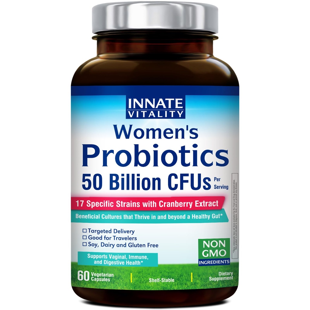 여성, 50 억 CFUs, 17 Proven Strains, 60 Veggie Caps, Prebiotics 및 Cranberry Extract, Non-GMO, Vaginal, Digestive 및 Immune Health로 공식화 된 인산염 활력 프로 바이오 틱스
