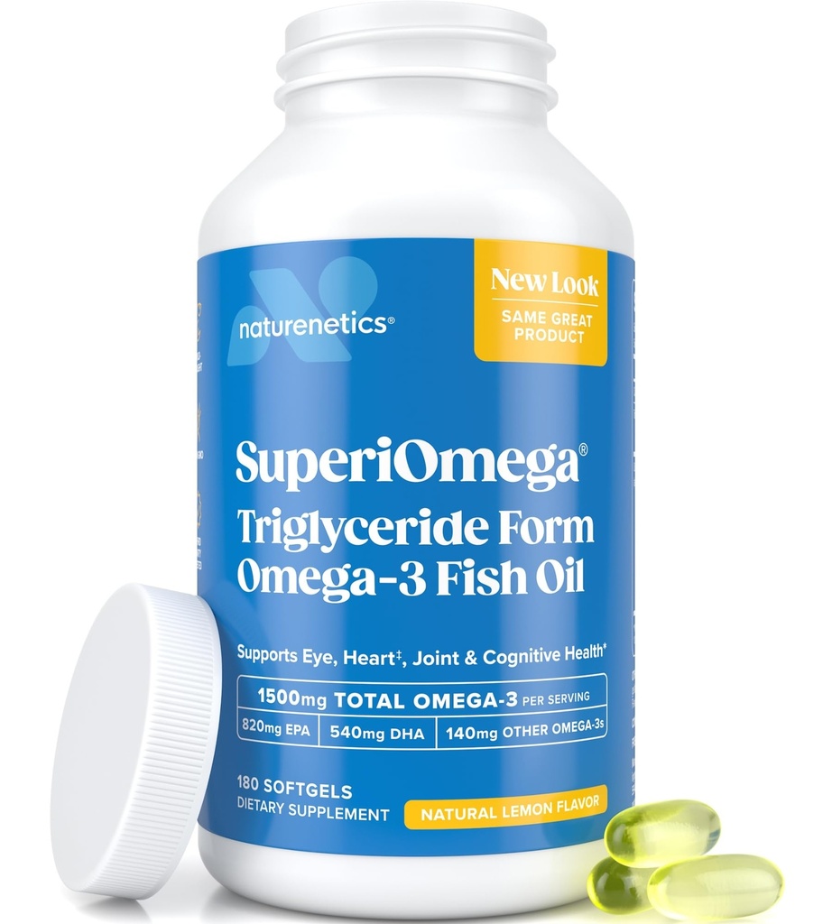 Triglyceride 오메가 3 물고기 오일 - 눈, 관절, 심장 및 뇌 지원을위한 높은 EPA 및 DHA - 오메가 3 지방산 - 레몬 맛 - 180 Softgels - 90 일 공급