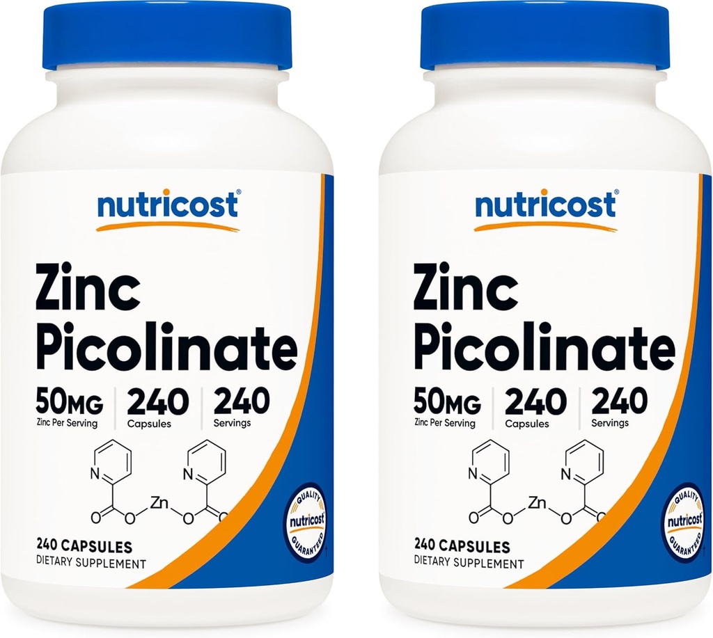 Nutricost 아연 Picolinate 50mg, 240 채식 캡슐 (2 병) - 글루텐 무료 및 비 GMO
