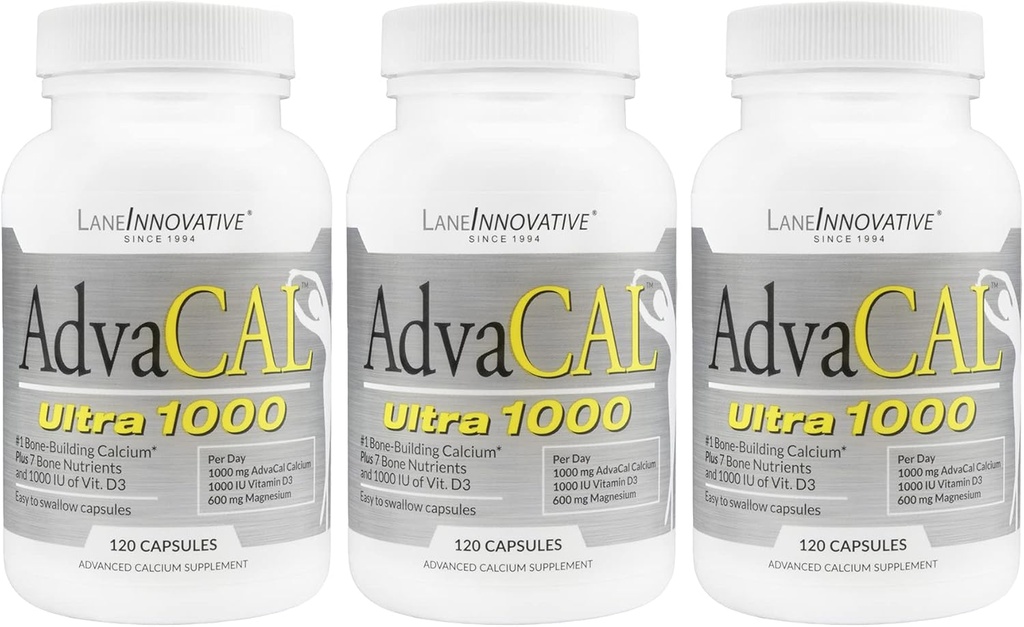 Lane Innovative - AdvaCAL Ultra 1000, Bone-Building 칼슘 *, 비타민 D3 및 마그네슘을 포함, 쉬운 흡수 (120 서빙) | 3 팩