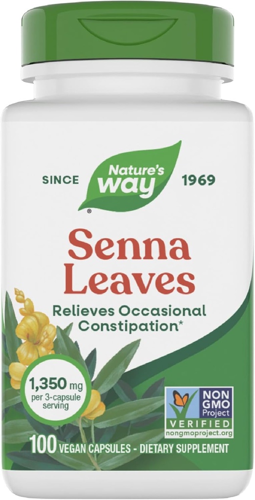 Nature's Way Senna Leaves, Relieves Occasional Constipation*, 3-Capsule 서빙 당 1,350 mg, Non-GMO 프로젝트 검증, 100 캡슐 (패키지 May Vary)