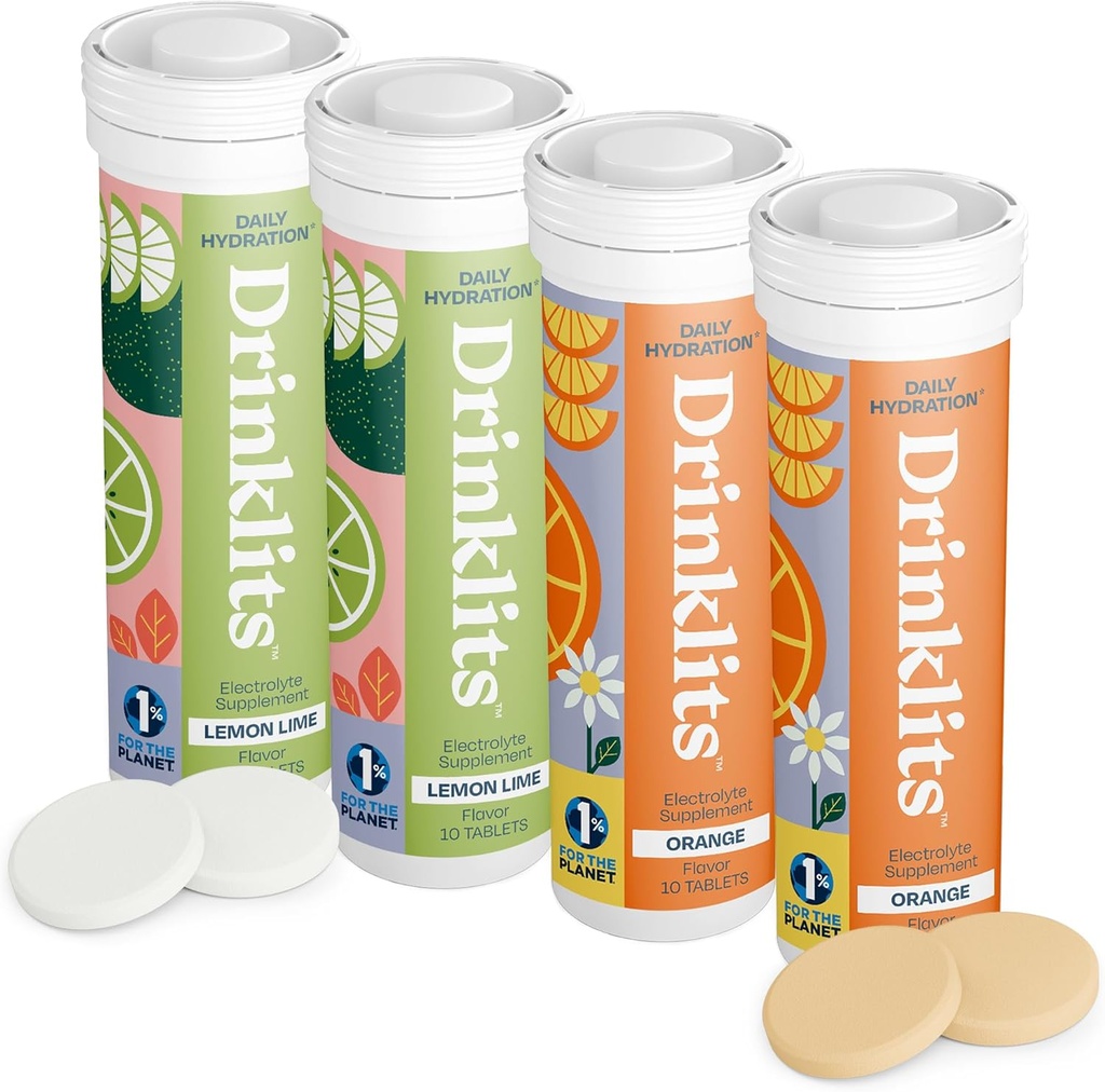 Drinklits Lemon-Lime & Orange Electrolyte Tablets (4) 튜브 번들 | 감귤류 콤보 팩 | 맛있은 천연 향 - 0g Sugar – 매일 사용 | 40 인분 - 10 개