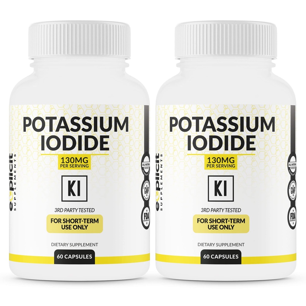 (2 팩) 칼륨 Iodide 캡슐 130mg 복용량 - 60 서빙 - Thyroid 지원 및 방어 - KI 칼륨 Iodine Thyroid 지원 비타민