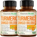 Ginkgo Biloba 및 Turmeric Curcumin 보충교재 w/Black Pepper & 유기 Tumeric – 초점, 기억, 합동 & 뇌 건강을 위한 자연적인 심황 보충교재 – Vegan Ginko Biloba 캡슐 w/Curcuma – 2 팩