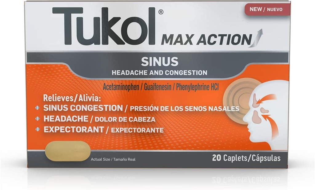 TUKOL 최대 활동 Sinus, 고통, 두통 기복, 기대, 비 돌기, 20 조사를 위한 혼잡 & 압력 함정