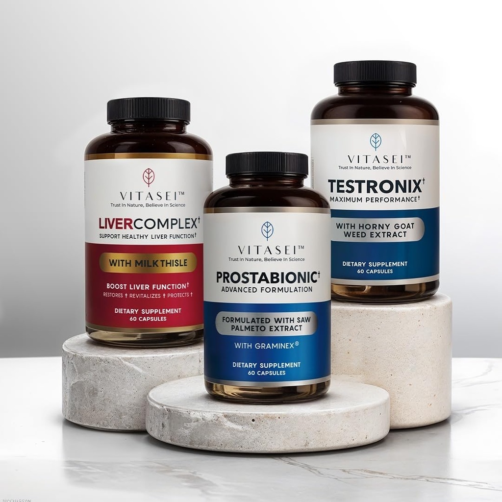 VITASEI 남자의 건강 전원 팩 – Testronix, Prostabionic & Liver Cleanse 번들 – 목표된 보충 교재로 에너지, 근육, 전립선 및 간 건강 향상