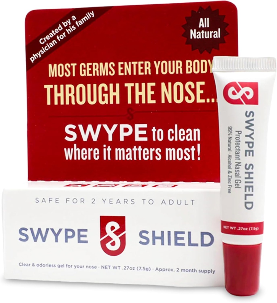 Swype Shield Airborne 입자 및 Allergen Blocker Nasal Gel - Airplane Travel 용 Pollen Allergy Sufferers 용 약 무료 - (Unscented) 튜브 당 180 개 이상의 응용 프로그램 (0.27 온스, 7.5g 팩 1)