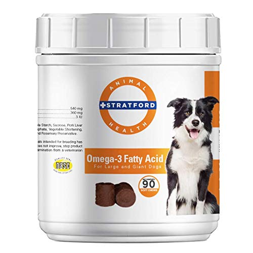 Stratford Pharmaceuticals EZ Chew Omega 3 지방산 연약한 Chew 최대 힘 - 개 오메가 3 보충교재 - 개를 위한 물고기 기름을 가진 연약한 Chew 치료 - 크고 거대한 개 - 90 연약한 Chews