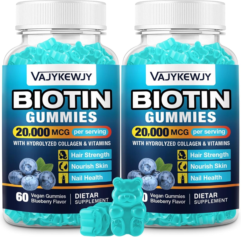머리, 피부 & 못을 위한 2 팩 Vegan Biotin Gummies - 봉사 당 20,000 mcg, 여자 & 남자를 위해 적당한 - 120 Gummies