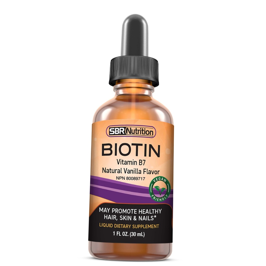 SBR 영양 Biotin 액체 하락, 서빙 당 5000mcg (60) 1.0Fl.oz (30ml) 바닐라