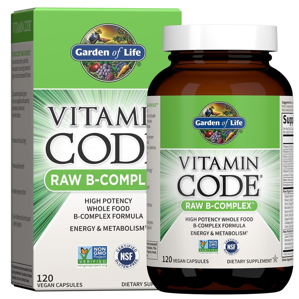 생명 비타민 B 복합체의 정원, 120 Vegan 캡슐, B6, Folate & B12, Methylcobalamin Plus Probiotics로 에너지 및 대사를위한 높은 효능 비타민