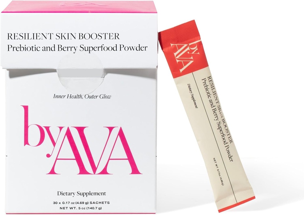 byAVA 탄력성 피부 부스터 | 프리바이오틱스 및 베리 슈퍼 푸드 파우더 | 30 인분 | Glowing Skin, Gut Health Support