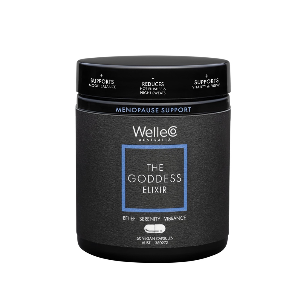 WelleCo 여신 Elixir, Vitex, Red Clover & B 비타민, 지원 호르몬 균형, 나이트 땀 & 핫 플래시 릴리프, 60 캡슐 여성을위한 폐 보충